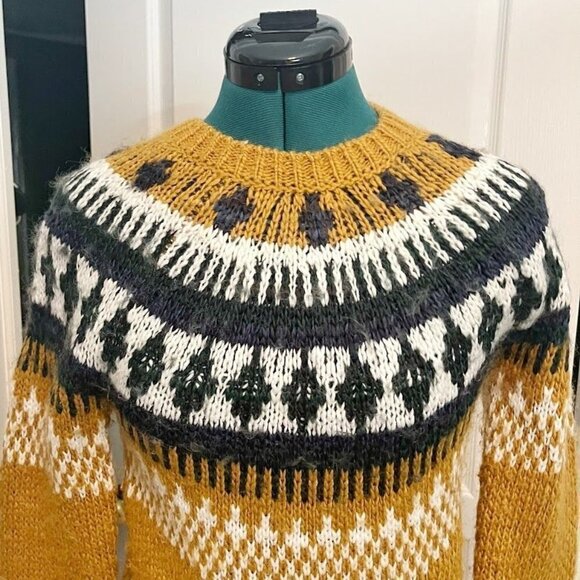 Lucky Brand Fair Isle Nordic Wool Crew Neck Pullover Knit Winter Sweater - Picture 3 of 9